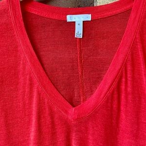 LEITH V-Neck Short Sleeve Red Semi-Sheer Droptail Tee.  Size: XS